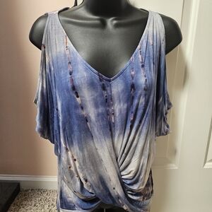 VENUS Blue and Purple Cold Shoulder Top